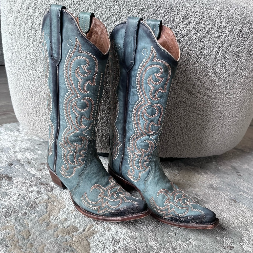 Corral Boots Women Blue Jean Embroidered Snip Toe Western Cowboy - Picture 2 of 7